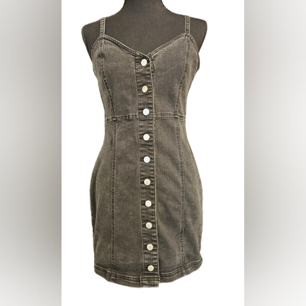 Forever 21 Black Fitted Bodycon Sleeveless Denim Dress - Size MEDIUM